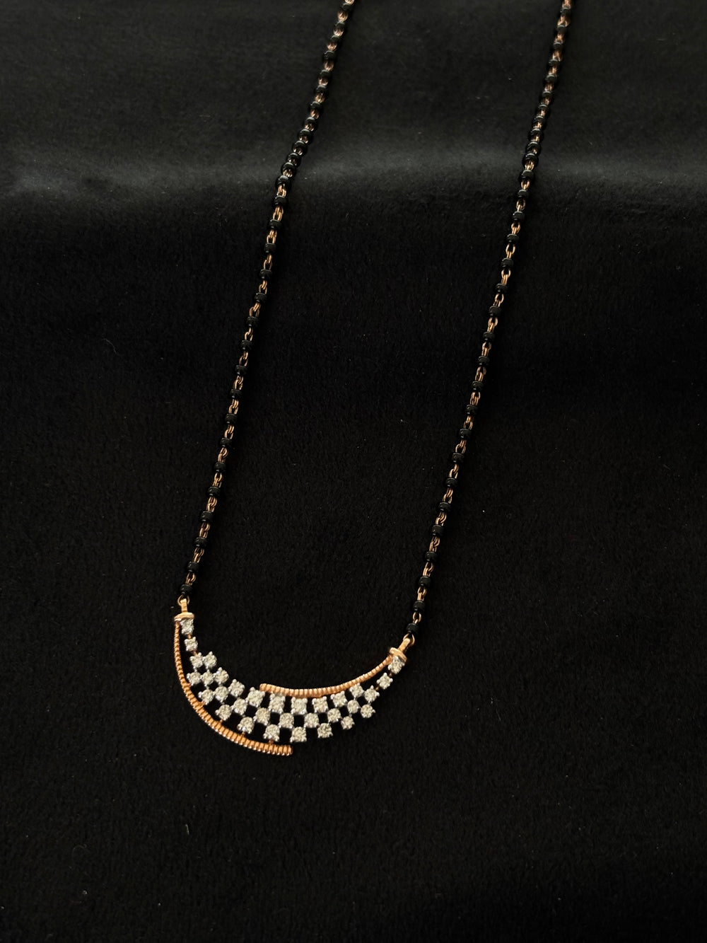 14K Gold Diamond Mangalsutra with Modern Crescent Design , IGI Certified 0.44 ct Diamonds, 4.076g Net Gold