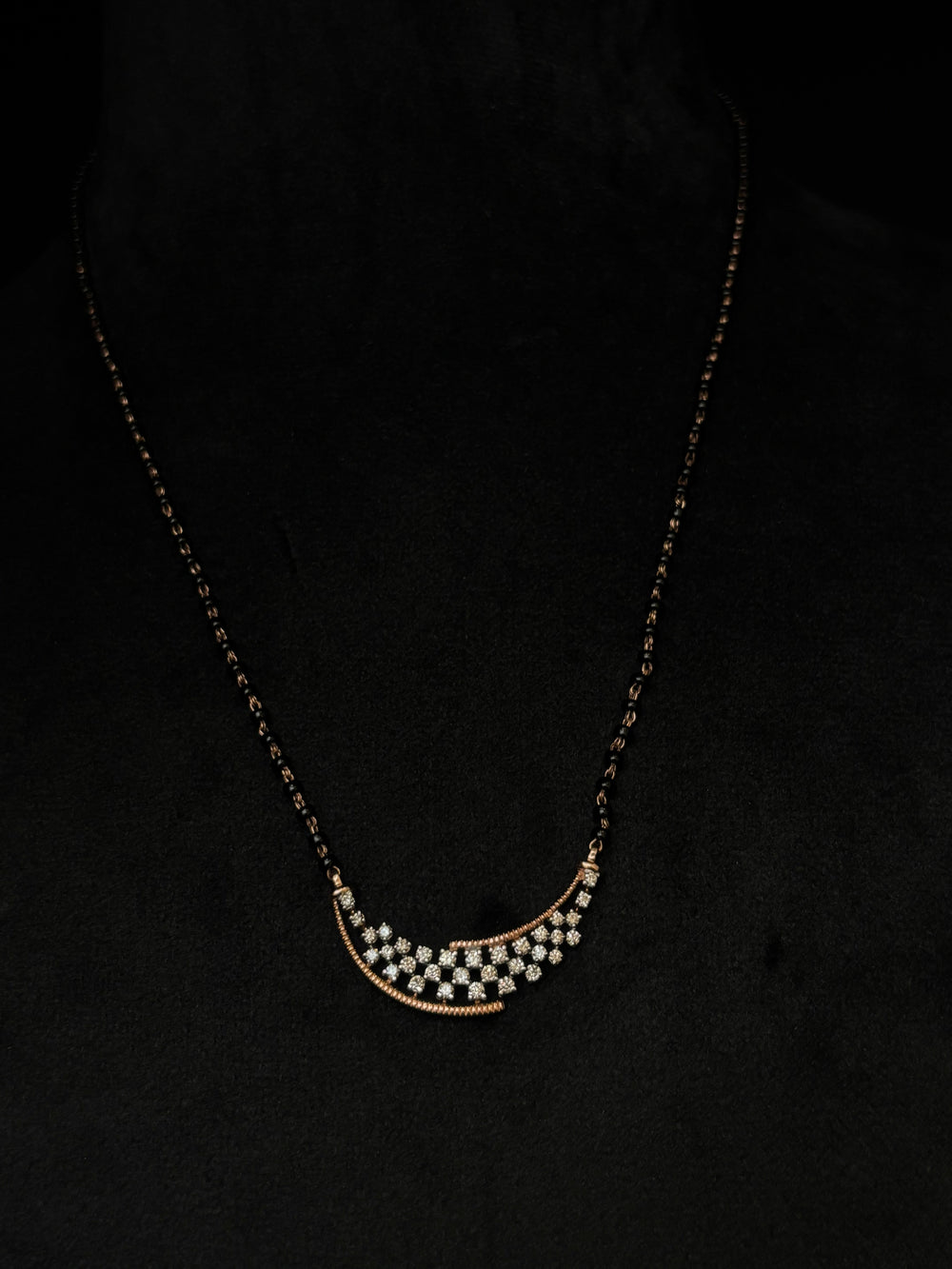 14KT Gold Diamond Mangalsutra with Modern Crescent Design , IGI Certified 0.44 ct Diamonds, 4.076g Net Gold