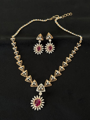 14K Gold Diamond & Ruby Necklace Set with Geometric Design – IGI Certified 4.83 ct Diamonds, 23.484g Net Gold