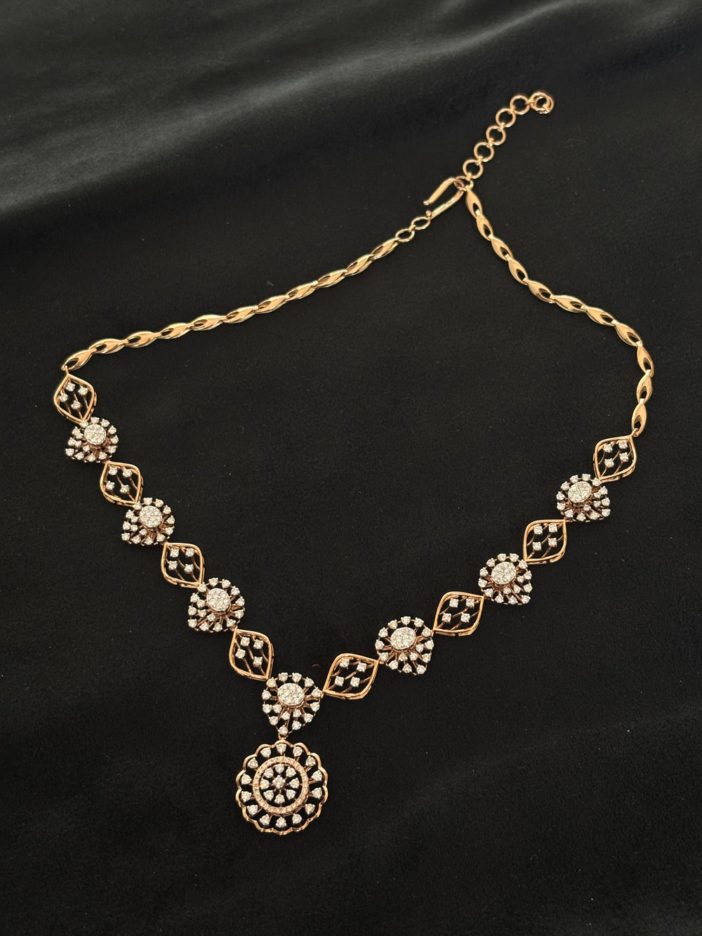 14K Gold Diamond Necklace Set with Intricate Floral Design – IGI Certified 5.6 ct Diamonds, 26.87g Net Gold