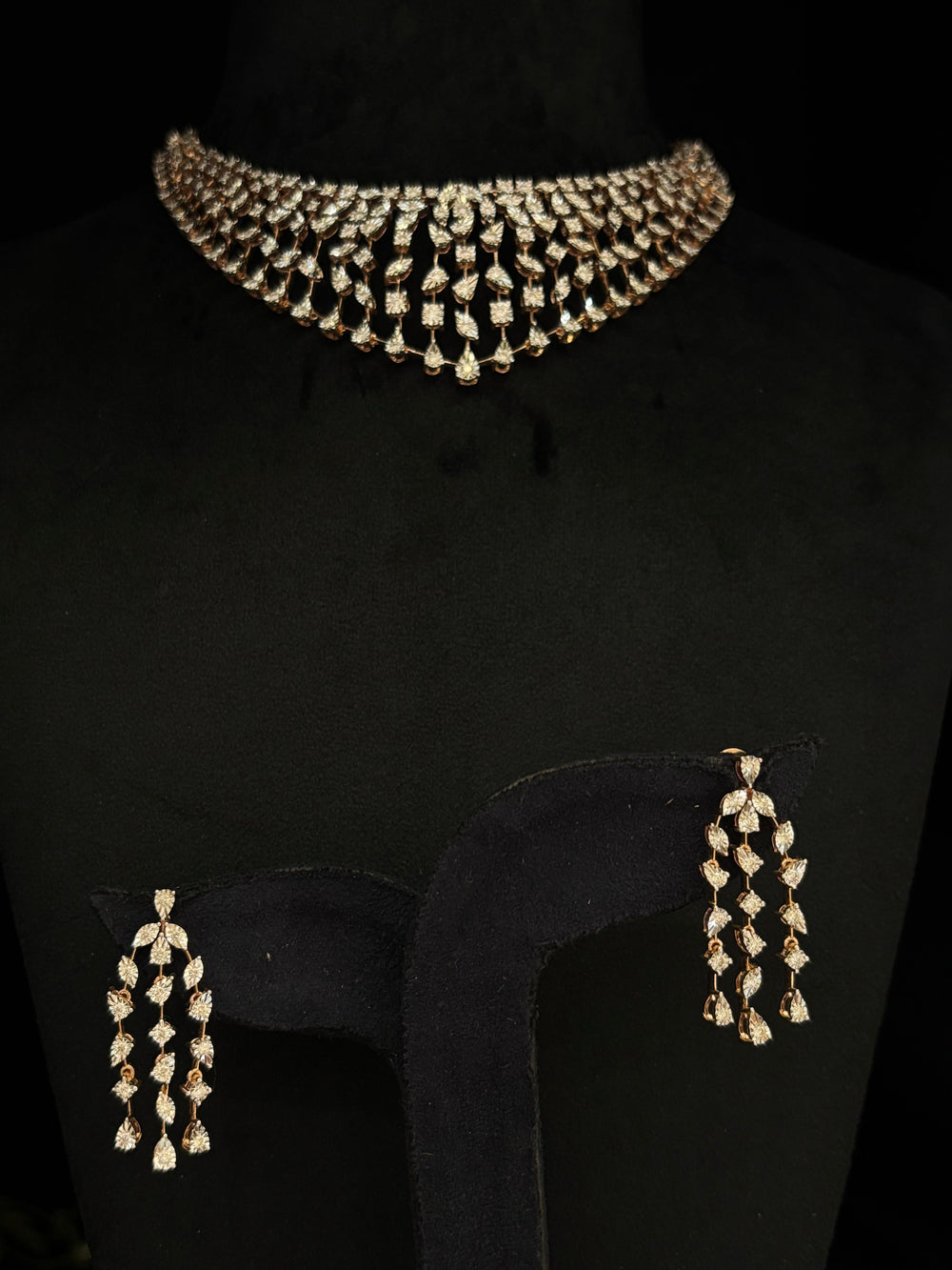 14K Gold Diamond Choker & Earring Set – IGI Certified 3.58 ct Diamonds, 48.954g Net Gold