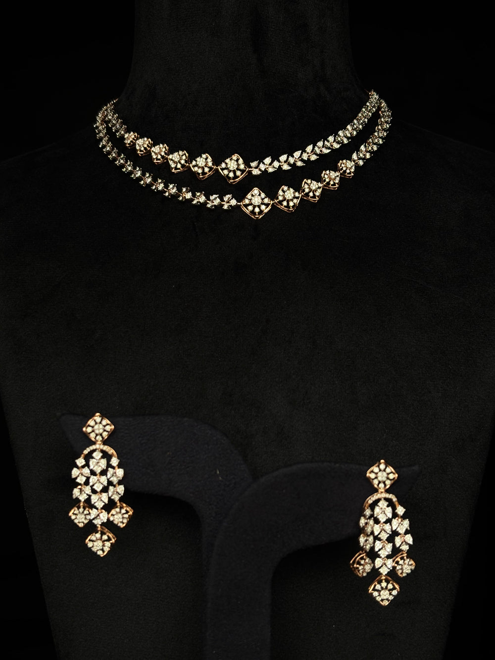 14K Gold Double-Layer Diamond Necklace & Earring Set – IGI Certified 2.45 ct Diamonds, 29.49g Net Gold