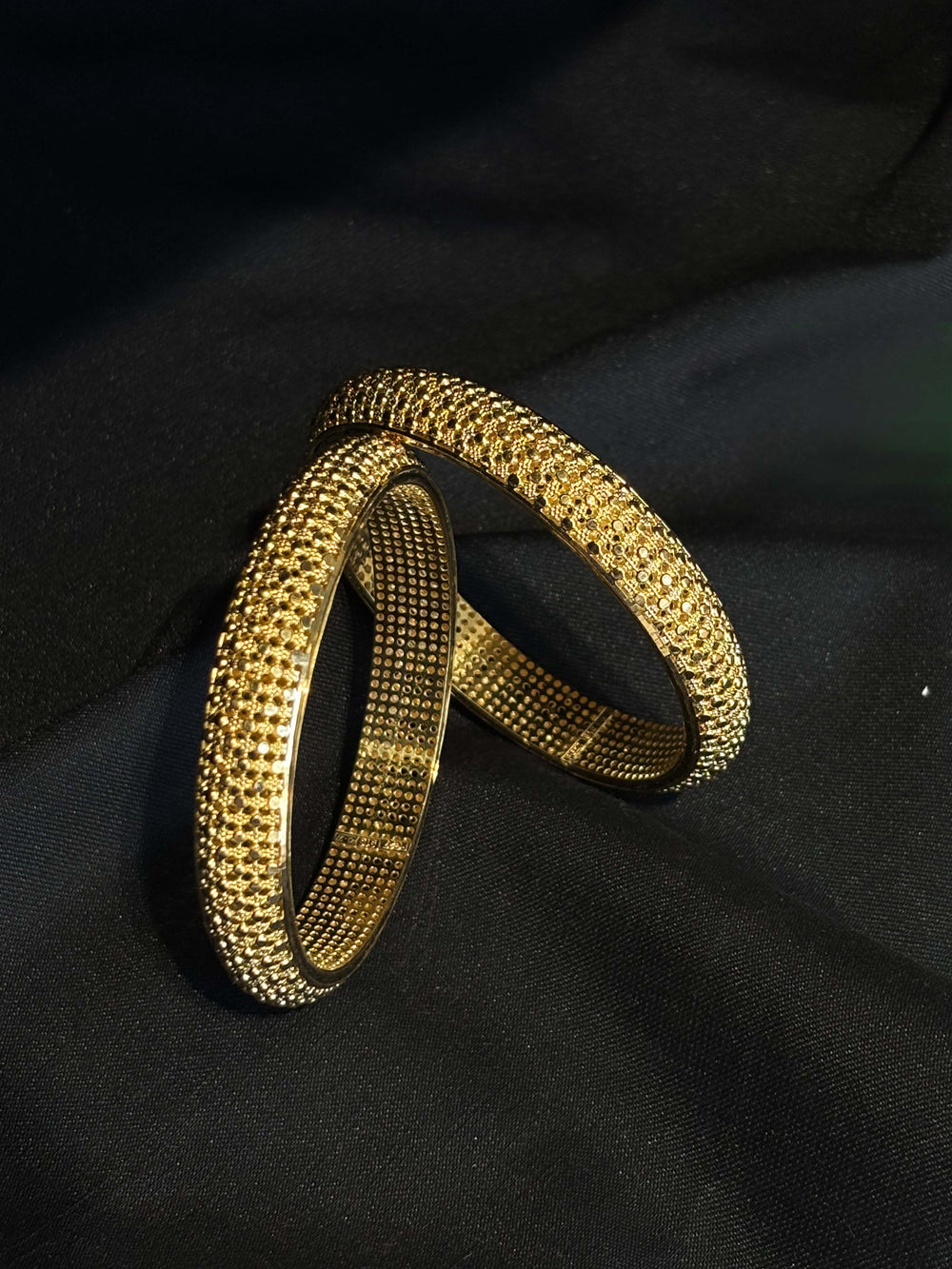 22K Gold Bangles - Elegant Textured Design - Set of 2