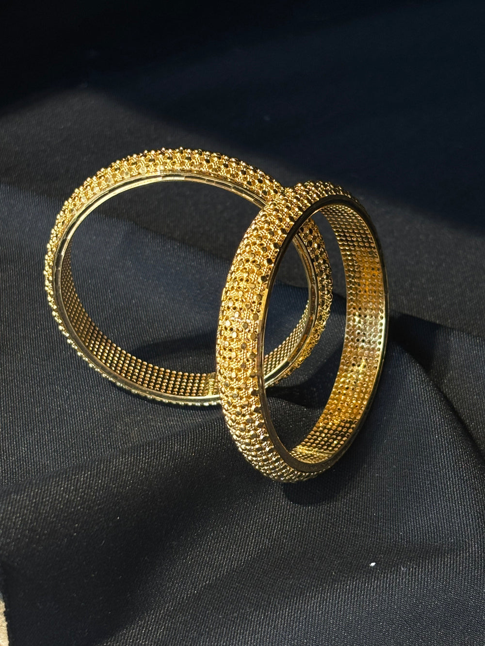 22K Gold Bangles - Elegant Textured Design - Set of 2