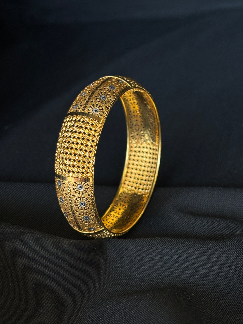 22K Gold Bangle Set with Geometric Accents