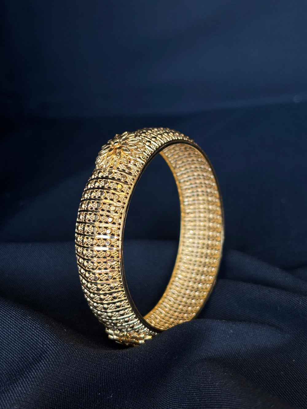 22K Gold Bangle Set with Intricate Texture