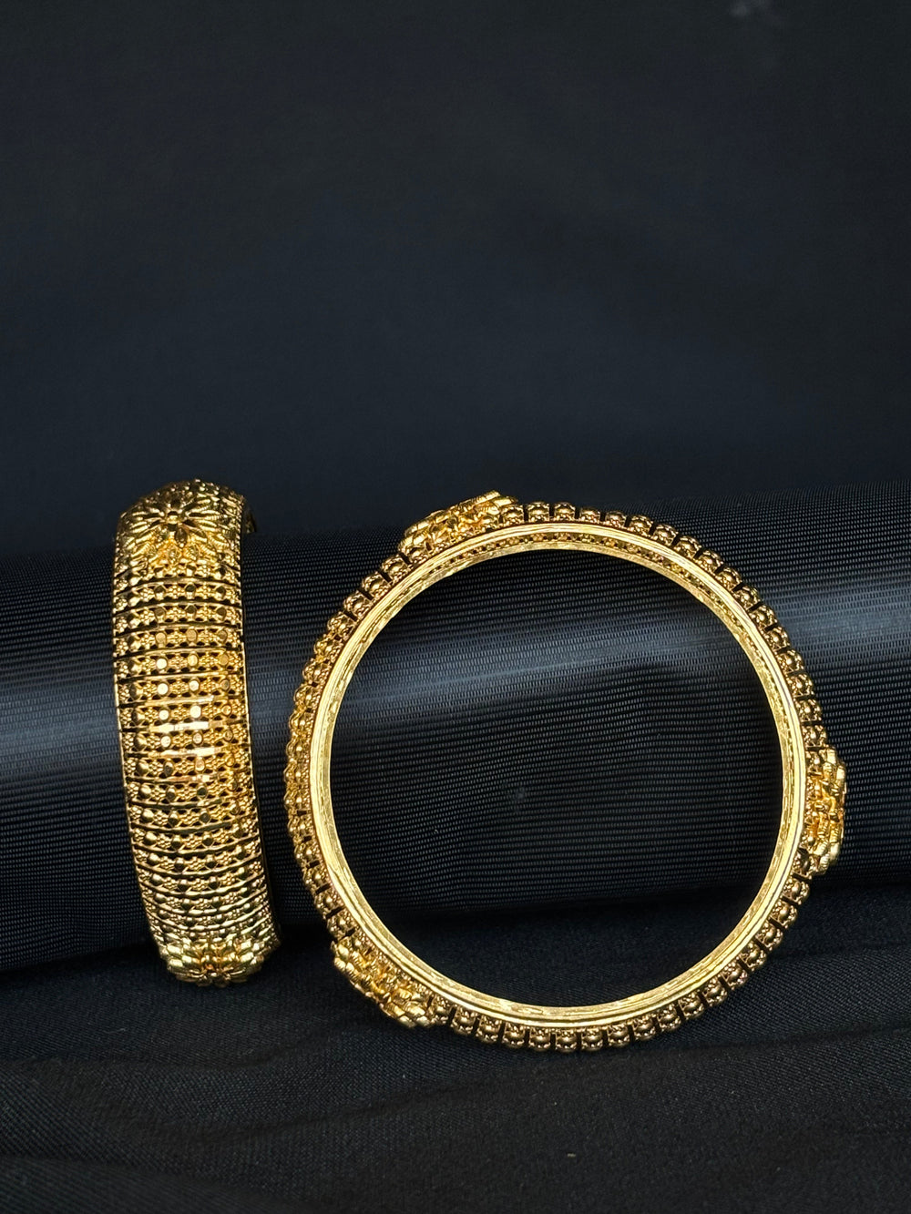 22K Gold Bangle Set with Intricate Texture