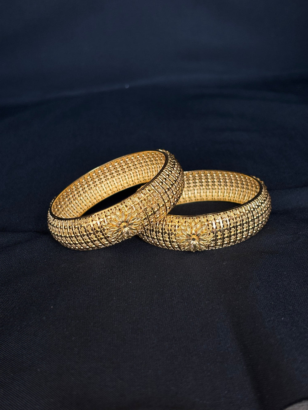 22KT Gold Bangle Set with Intricate Texture