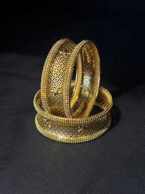 22K Gold Bangles with Intricate Filigree & Dot Detail