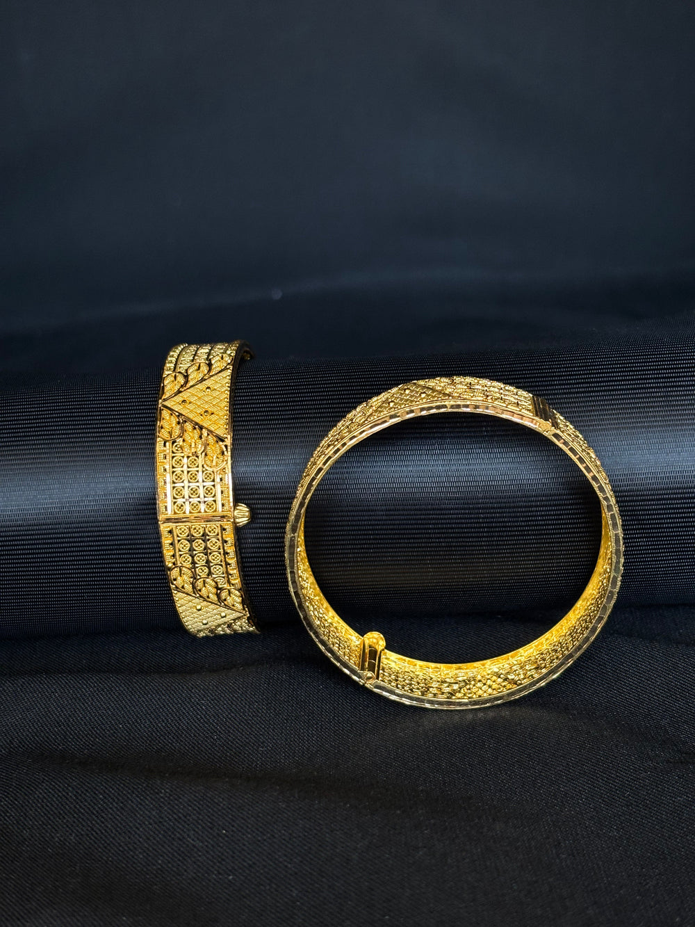 22K Gold Statement Bangles with Intricate Design - Set of 2