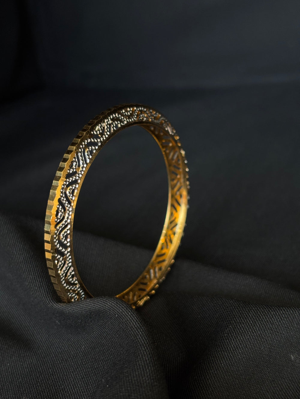 22K Gold Bangles with Intricate Black & Gold Design - Set of 2