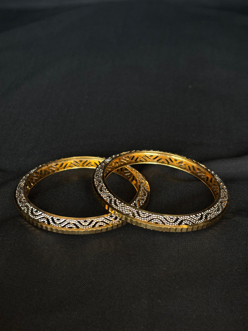 22KT Gold Bangles with Intricate Black & Gold Design - Set of 2