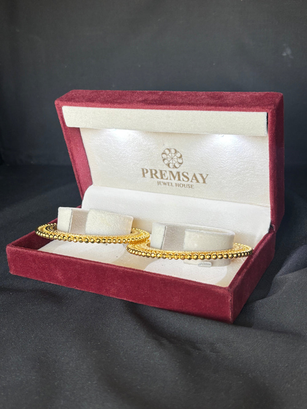 22K Gold Beaded Bangle Set with Fine Detail