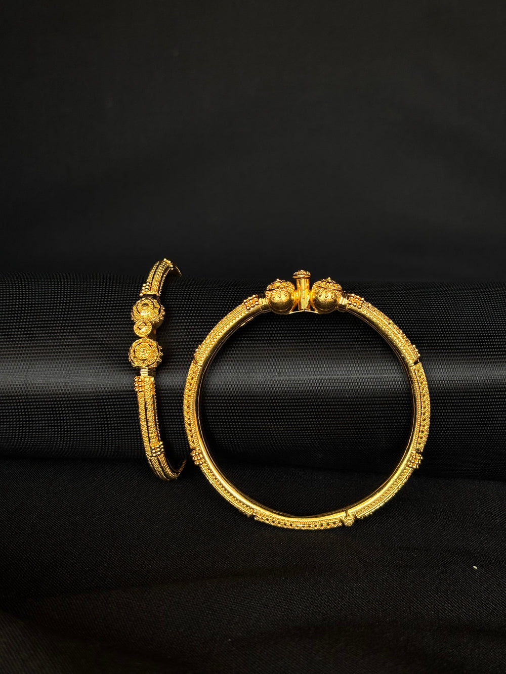 22K Gold Floral Bangle Set