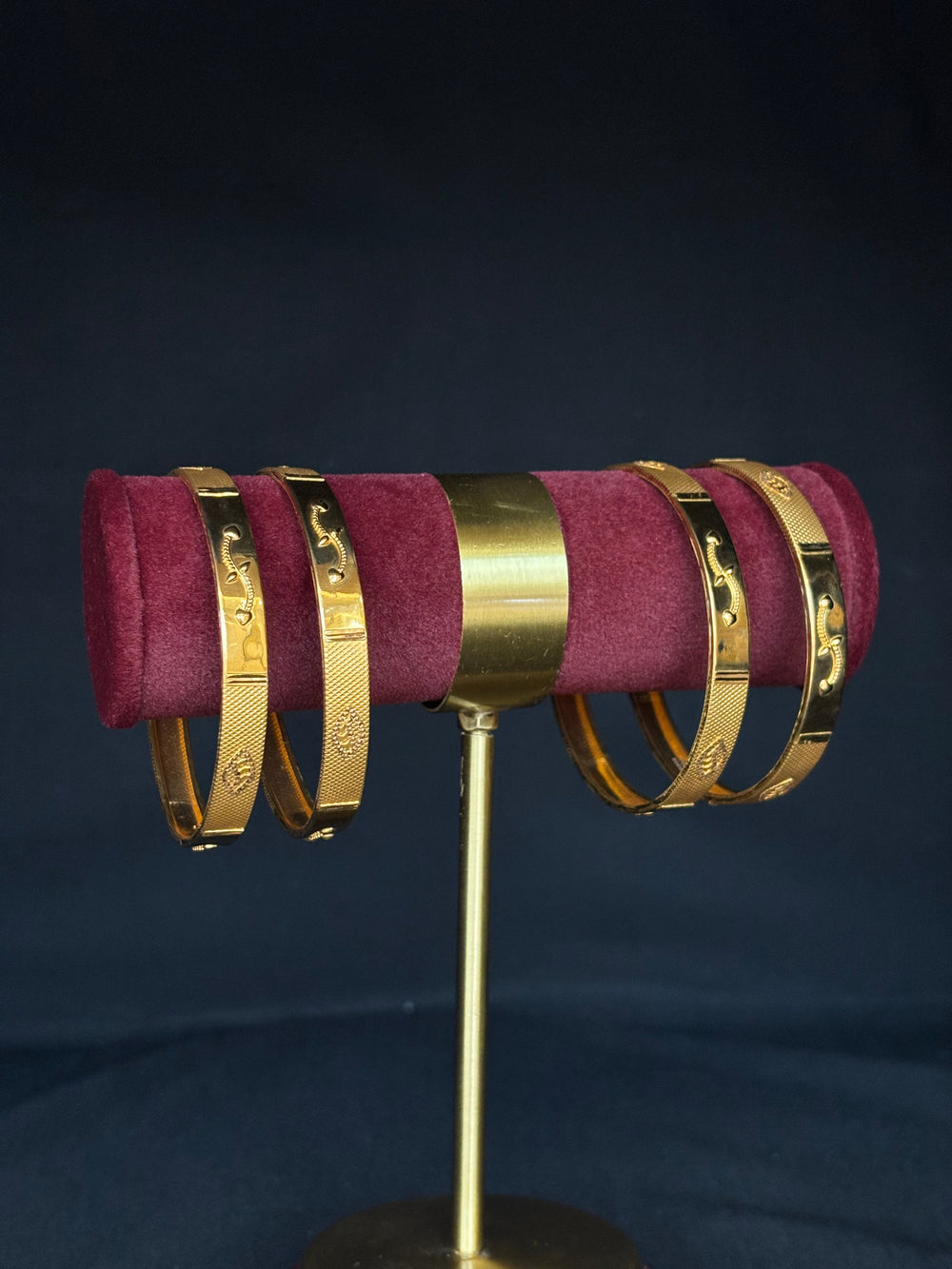 22K Gold Bangle Set with Floral Cut-Outs