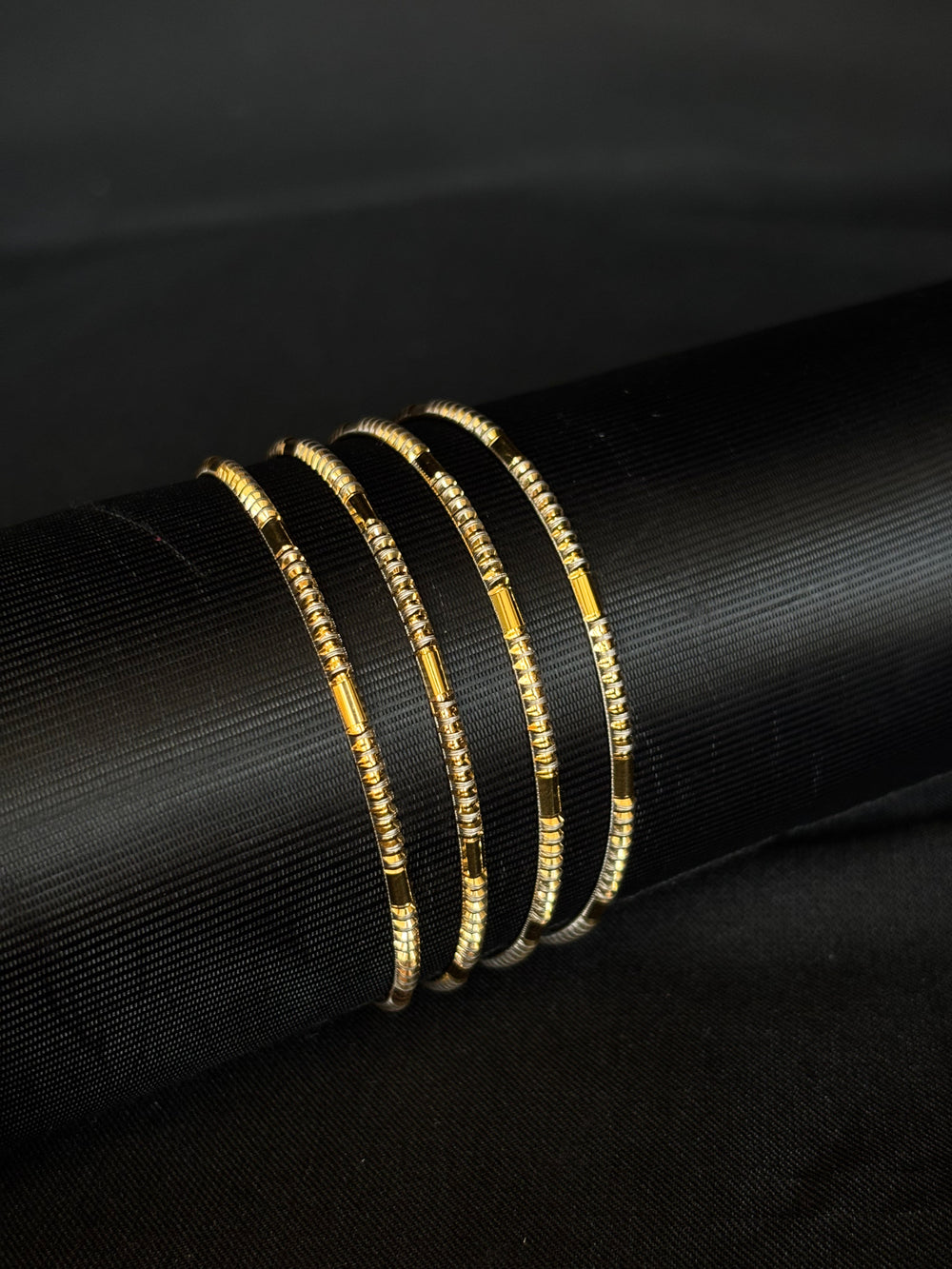 Set of 4 Sleek 22K Gold Bangles with Modern Design