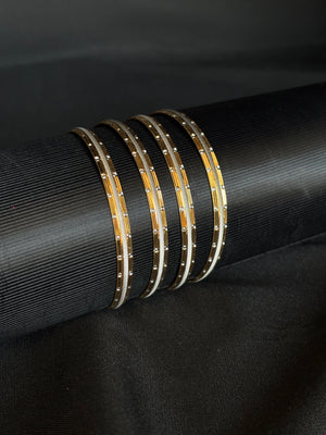 22K Gold & White Rhodium Bangles - Set of 4 (2 Pairs)