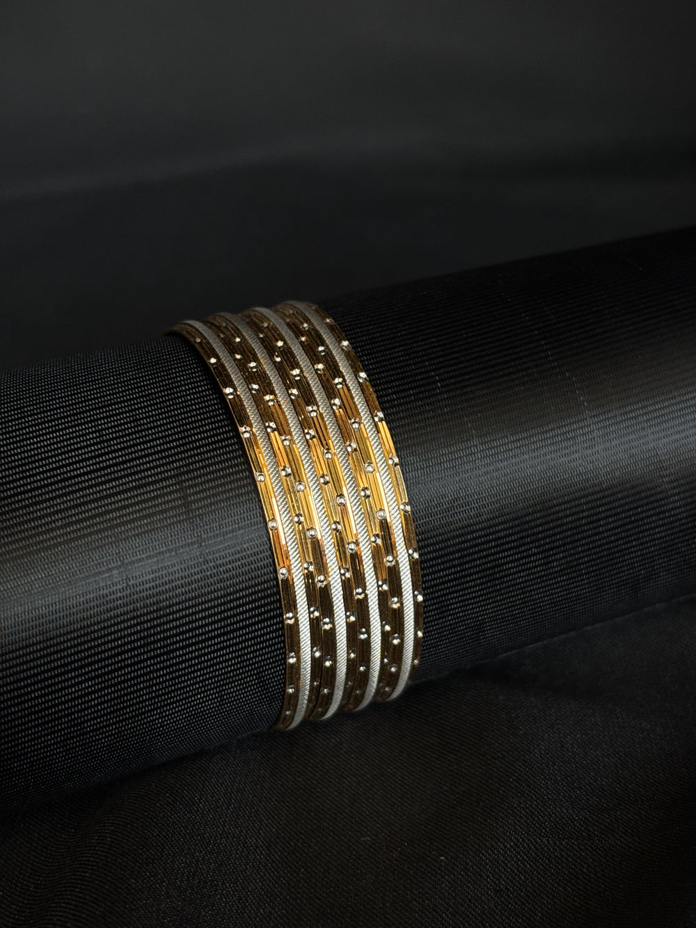 22K Gold & White Rhodium Bangles - Set of 4 (2 Pairs)