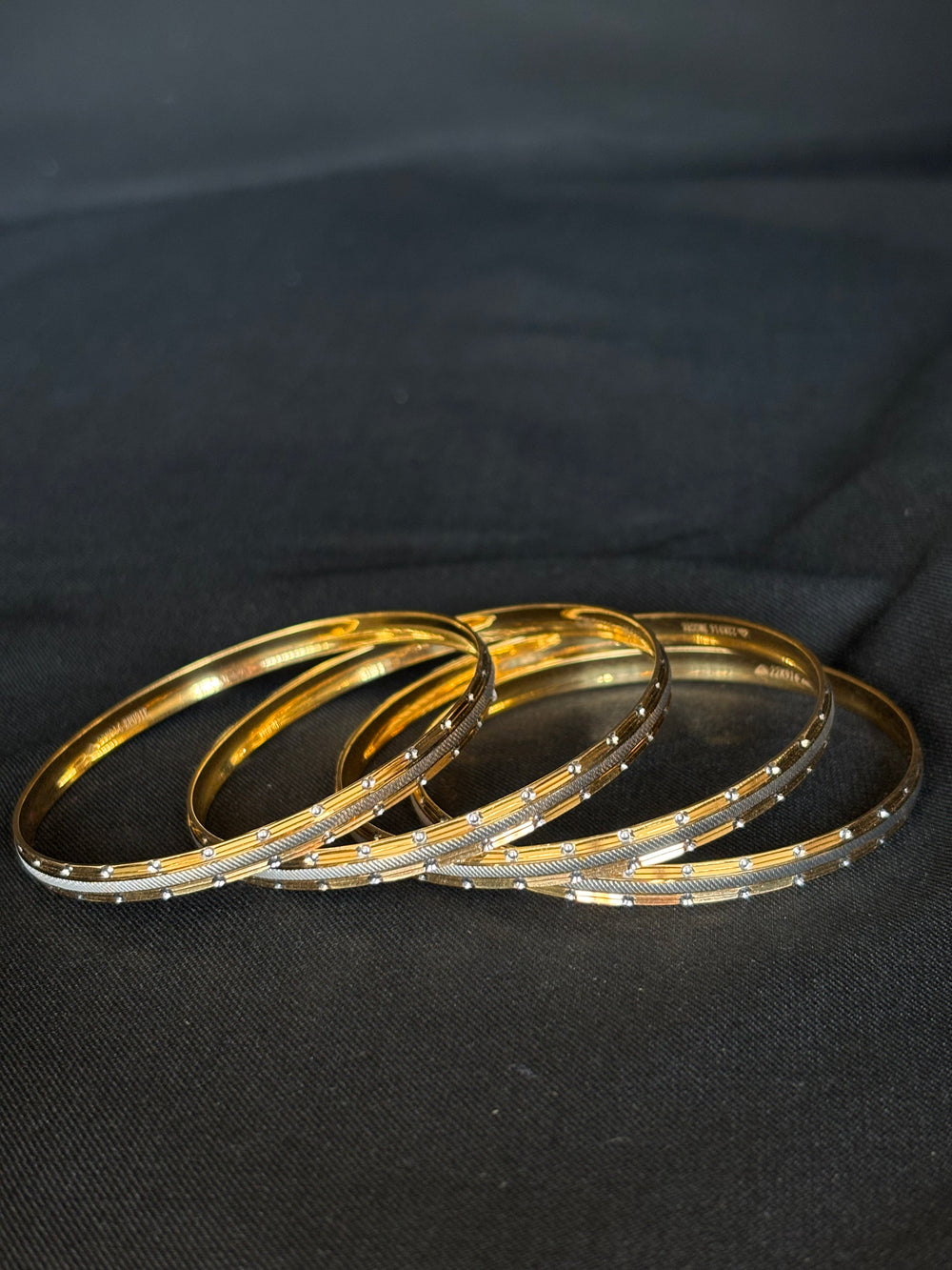 22KT Gold & White Rhodium Bangles - Set of 4 (2 Pairs)