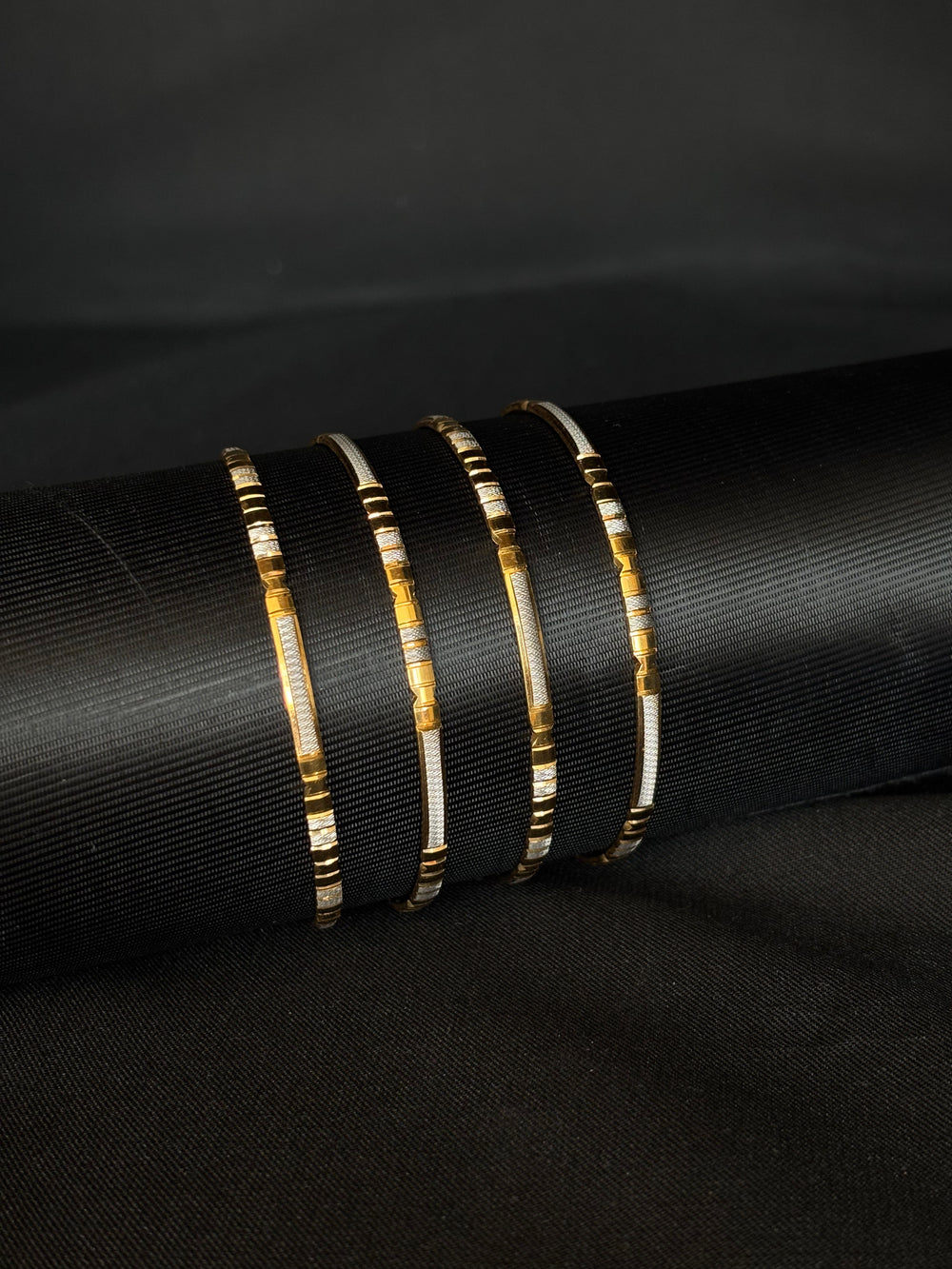 Modern 22K Gold & White Rhodium Bangles - Set of 4