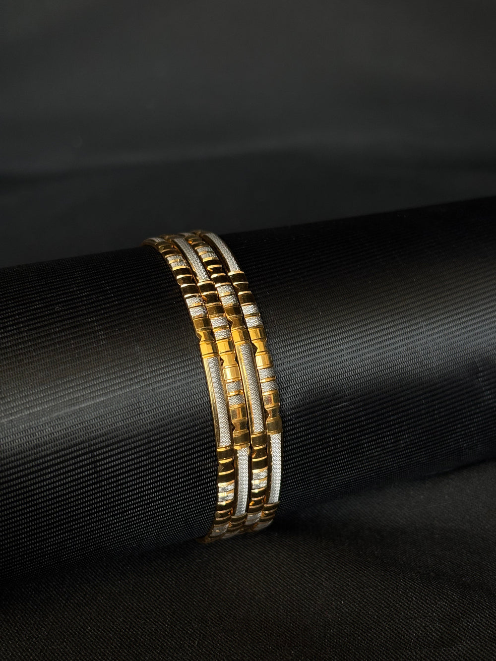 Modern 22K Gold & White Rhodium Bangles - Set of 4