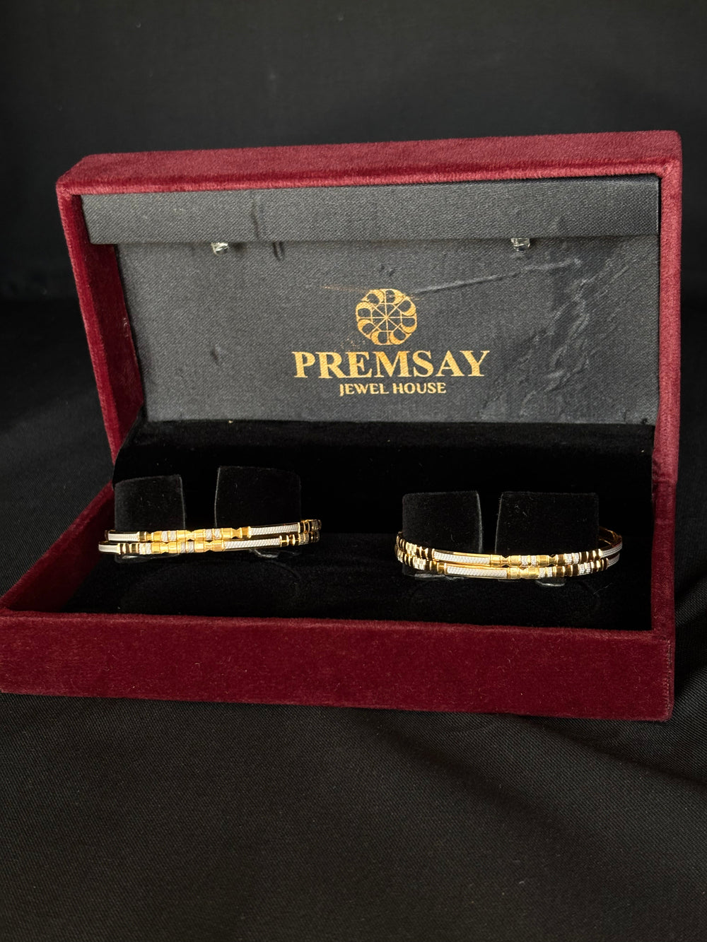 Modern 22KT Gold & White Rhodium Bangles - Set of 4
