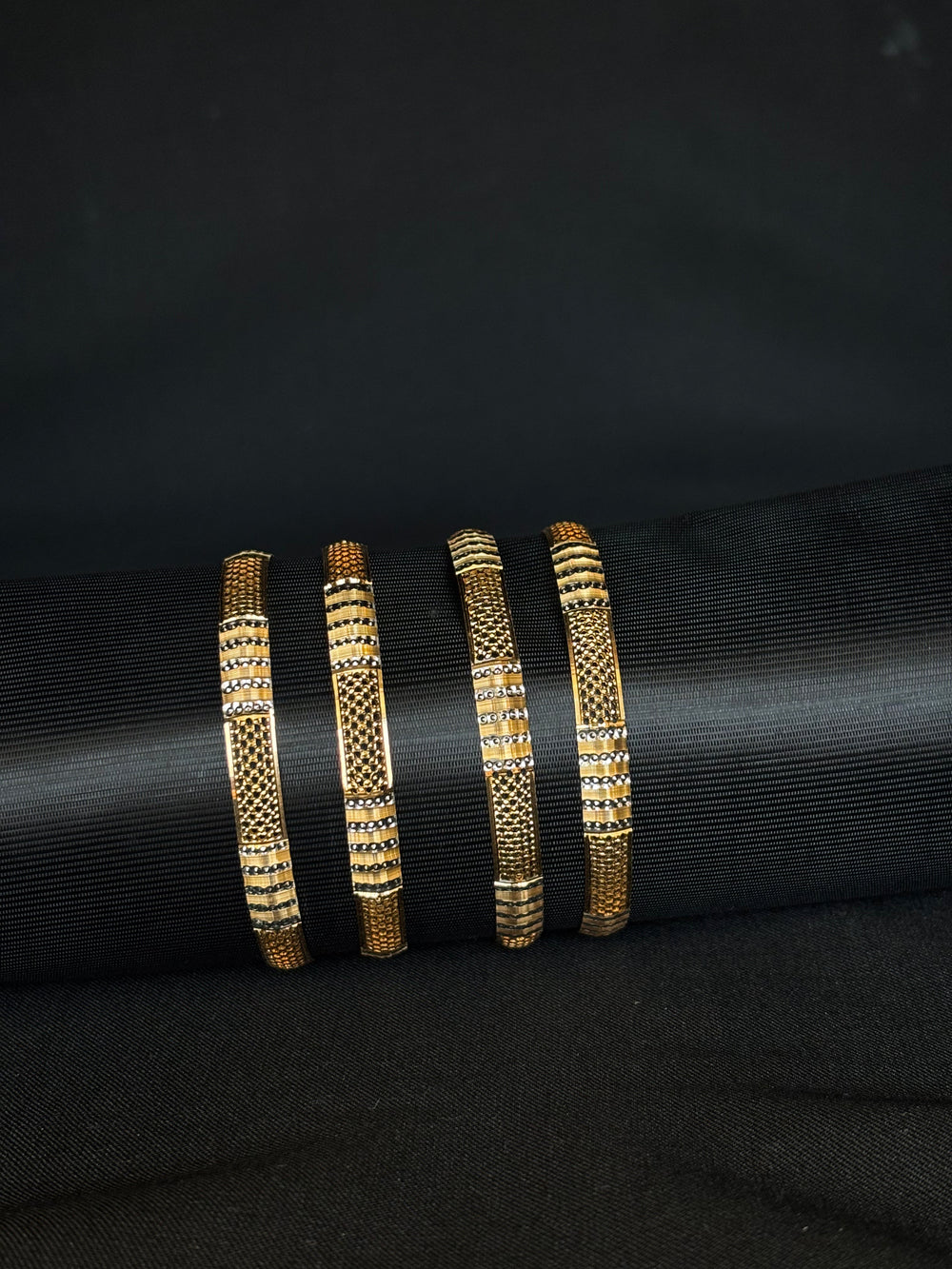 22K Gold Bangle Set with White Gold Accents