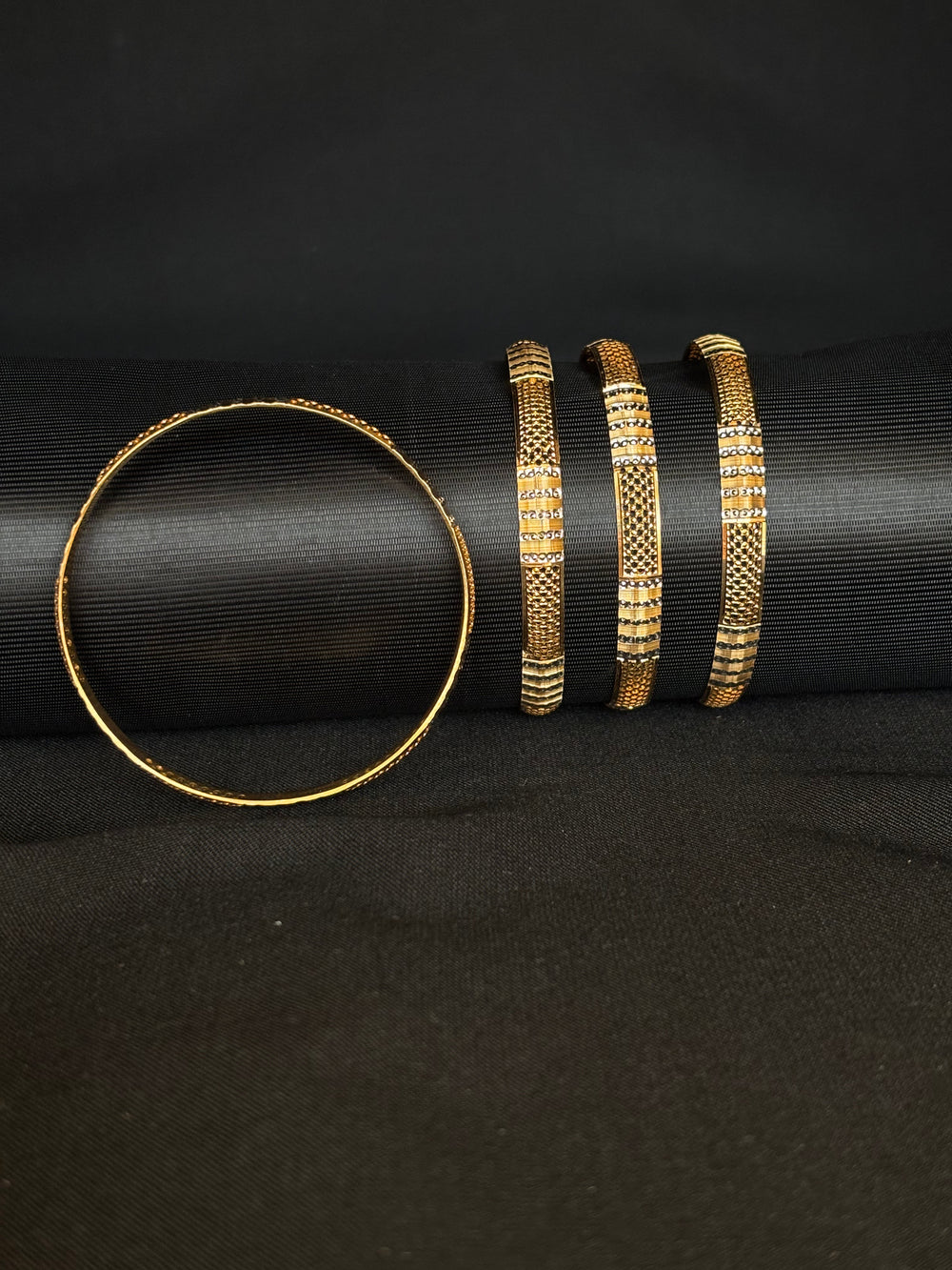 22K Gold Bangle Set with White Gold Accents