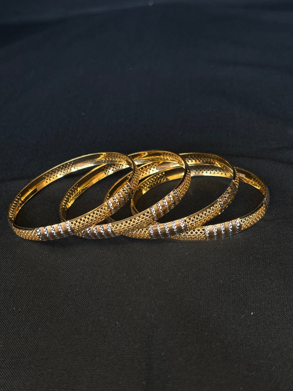 22KT Gold Bangle Set with White Gold Accents