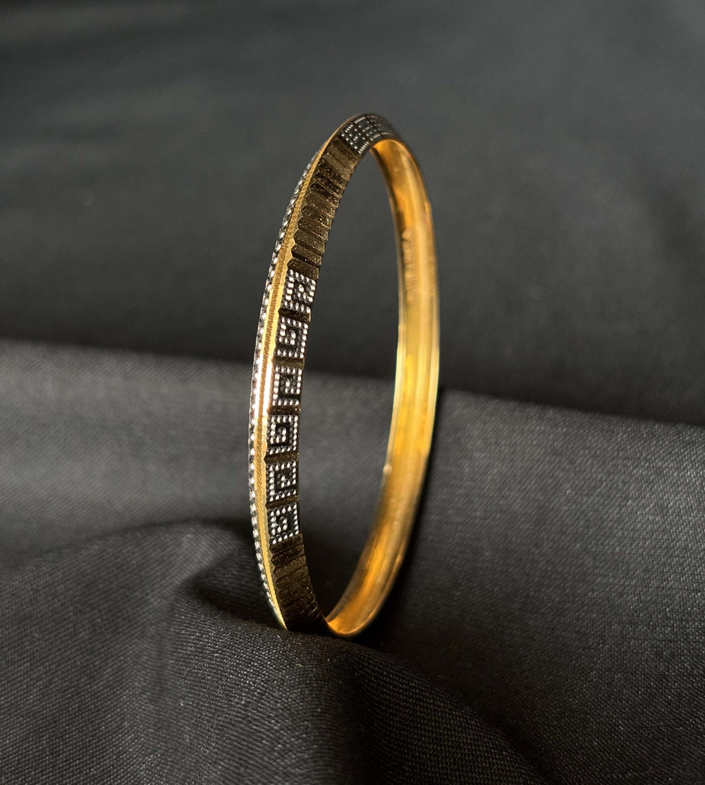 22K Gold Bangles with Geometric & Textured Accents - Set of 4