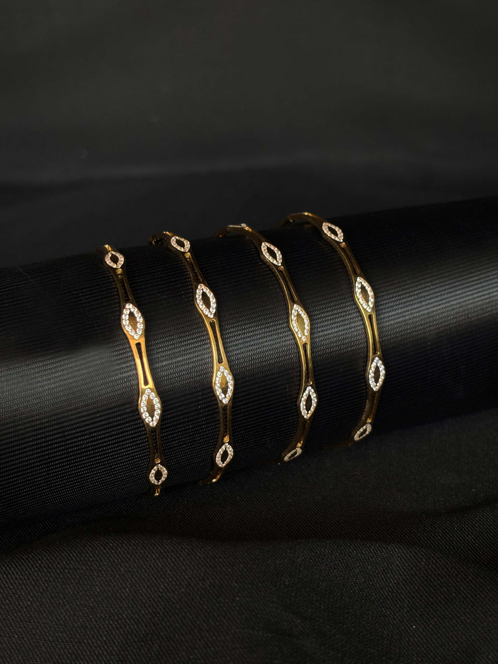 22K Gold Diamond-Cut Bangles - Set of 4, Elegant Indian Jewelry