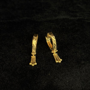 22K Gold Engraved Bali Earrings with Triple Chain Beaded Drops