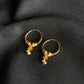 Traditional 22K Gold Triple Bead Drop Earrings | Fan Motif Gold Bali