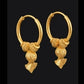 Traditional 22K Gold Triple Bead Drop Earrings | Fan Motif Gold Bali
