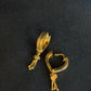 22K Gold Small Hoop Earrings with Dangling Bead Details - Classic & Elegant