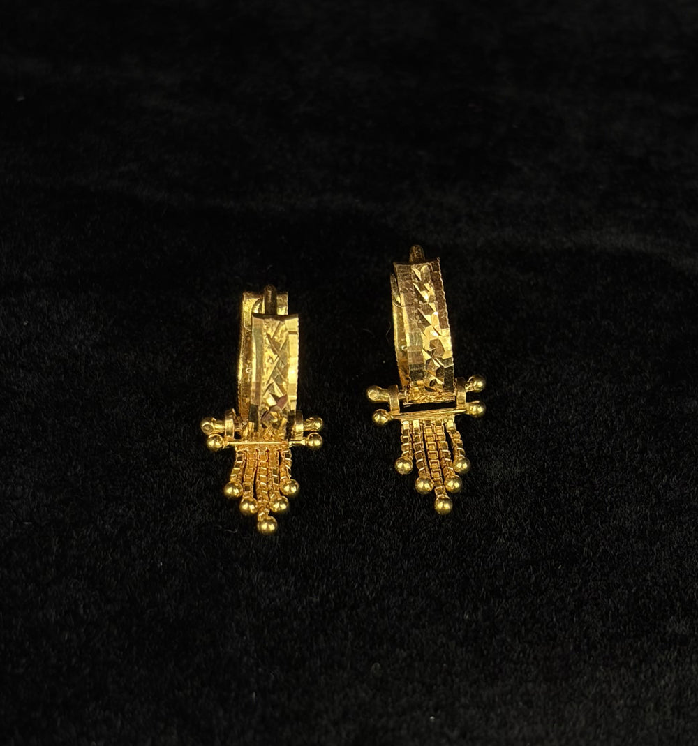 22K Gold Criss-Cross Textured Bali with Five-Strand Beaded Tassels