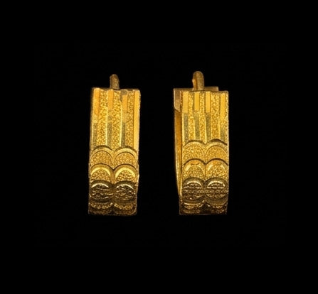 22K Gold Floral Engraved Bali Hoops | Scalloped Edge Gold Earrings