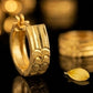 22K Gold Floral Engraved Bali Hoops | Scalloped Edge Gold Earrings