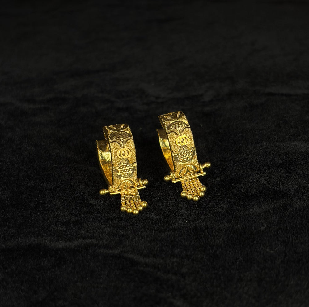 22KT Gold Filigree Bali Earrings with Bead Tassel Drops | Traditional Indian Hoops