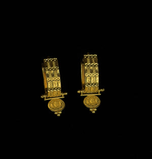 Luxury 22K Gold Wide-Band Coin Earrings | Ornate Granulated Bali Hoops