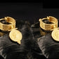 Luxury 22K Gold Wide-Band Coin Earrings | Ornate Granulated Bali Hoops