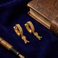 22K Gold Bali Earrings with Circular Embossed Band and Beaded Charm Drops