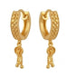 22K Gold Bali Earrings with Circular Embossed Band and Beaded Charm Drops