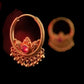 22K Yellow Gold Ruby Stone Bali Earrings with Traditional Granulation & Jhumki Drops