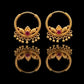 22K Yellow Gold Ruby Stone Bali Earrings with Traditional Granulation & Jhumki Drops