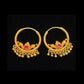 22K Yellow Gold Ruby Stone Bali Earrings with Traditional Granulation & Jhumki Drops