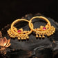 22K Yellow Gold Ruby Stone Bali Earrings with Traditional Granulation & Jhumki Drops