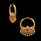 22K Yellow Gold Ruby Stone Bali Earrings with Traditional Granulation & Jhumki Drops