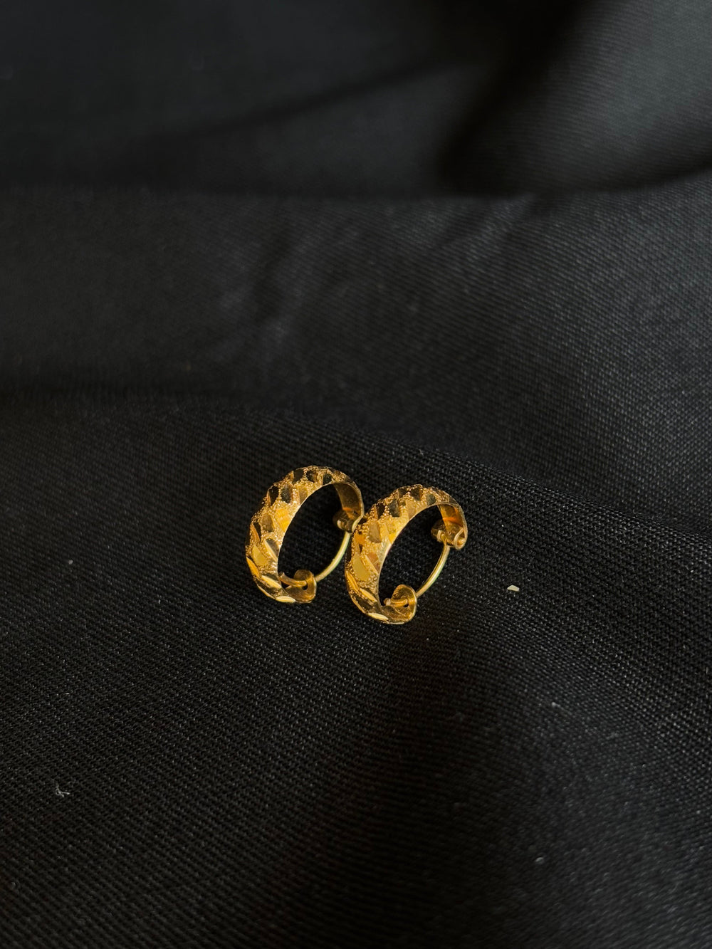 22k Gold Textured Hoop Earrings.