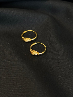 22K Gold Plain Textured Bali Hoop Earrings